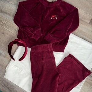 Girls 2pc Burgundy Velour Outfit with Headband Size Small 6/7